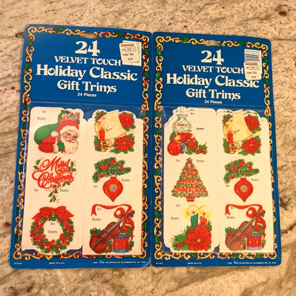 VTG Velvet Touch Gift Tags 1984 Bonus Montgomery Wards price tags org package
